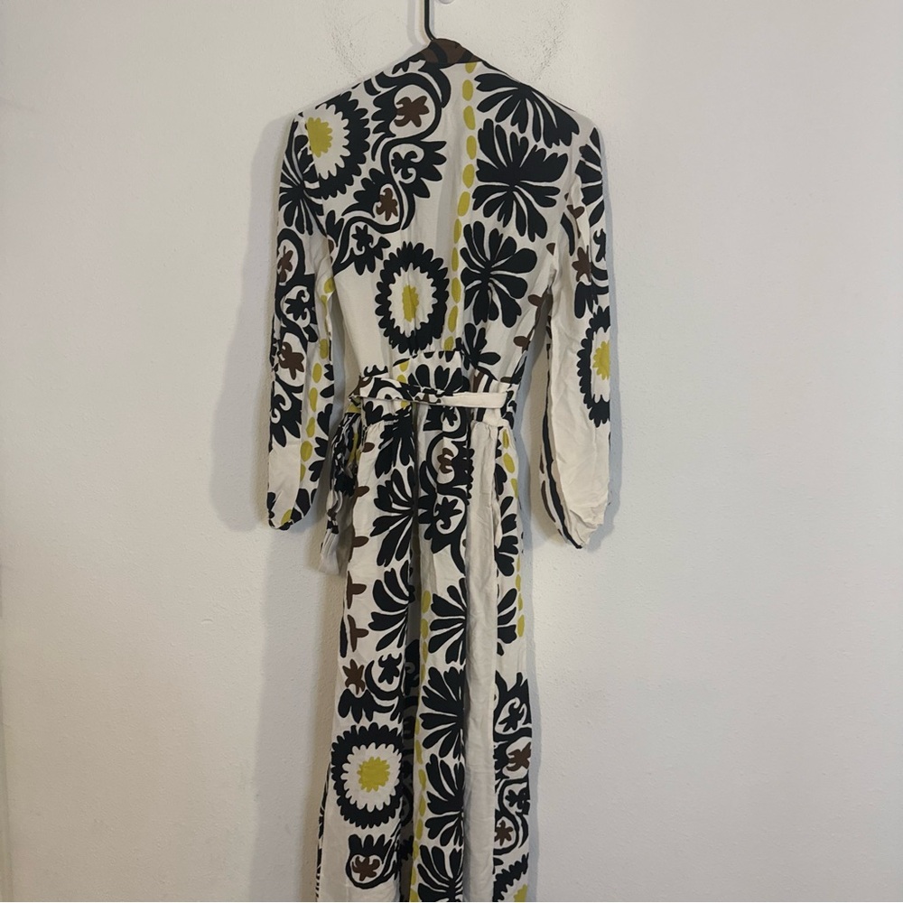 Zara printed wrap maxi gown long sleeve ecru dress - Picture 13 of 13